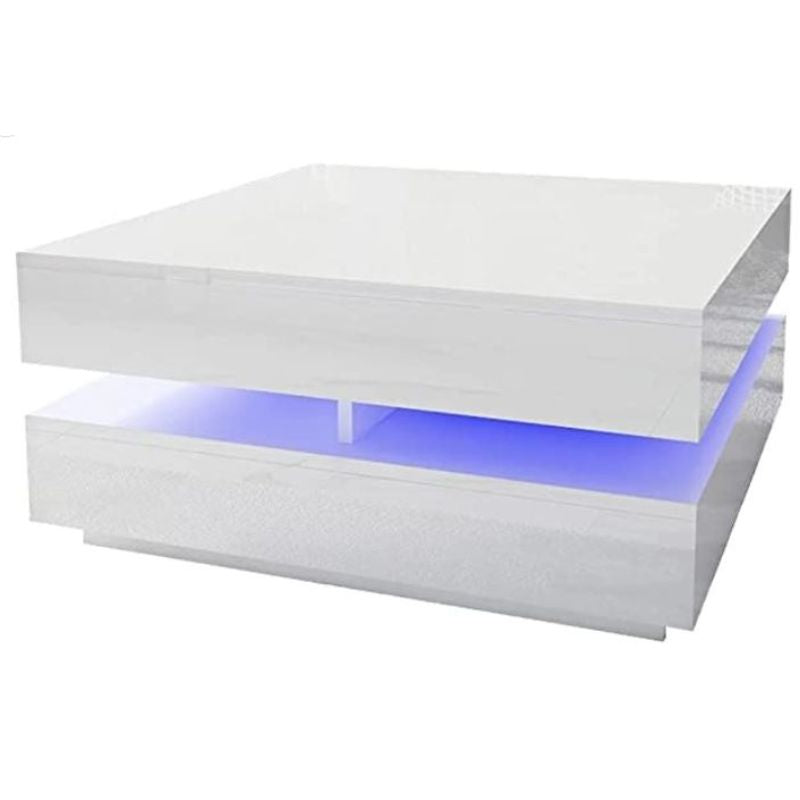 Modern Large High Gloss Coffee Table With LED Lights White - Cosy Abode