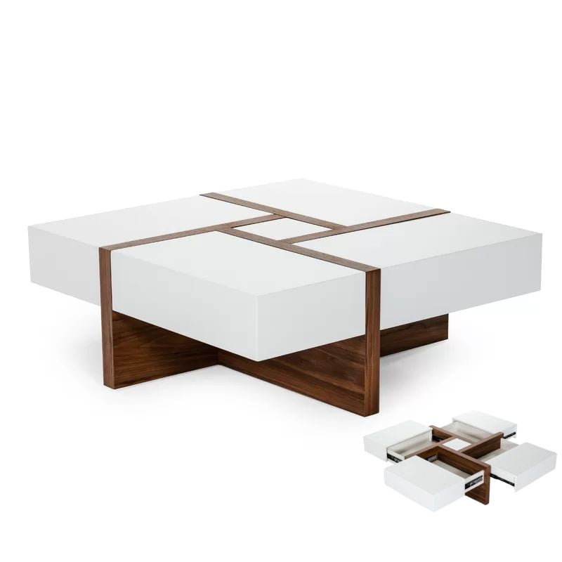Willow Walnut White And Brown Criss Cross Coffee Table - Cosy Abode