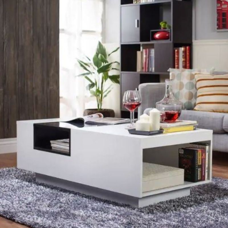 Modern Storage Coffee Table in White and Black 120CM - Cosy Abode