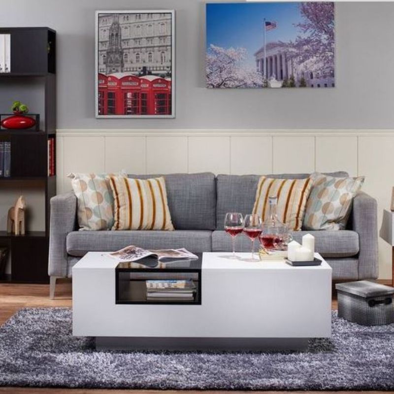 Modern Storage Coffee Table in White and Black 120CM - Cosy Abode