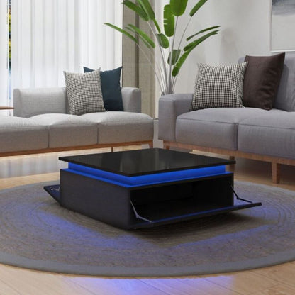 LED Lights High Gloss Coffee Table with Storage - Black - Cosy Abode