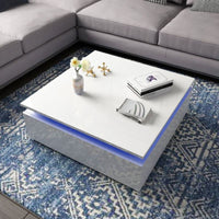 LED Lights High Gloss Coffee Table with Storage - White - Cosy Abode