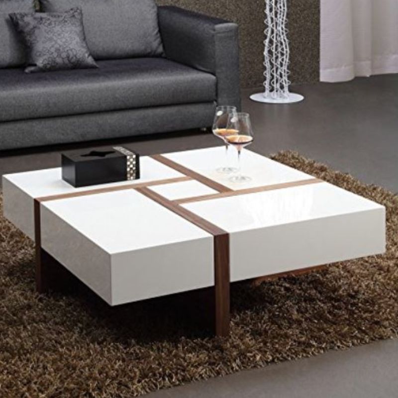 Vintage Elegant White and Brown Criss Cross Coffee Table - Cosy Abode