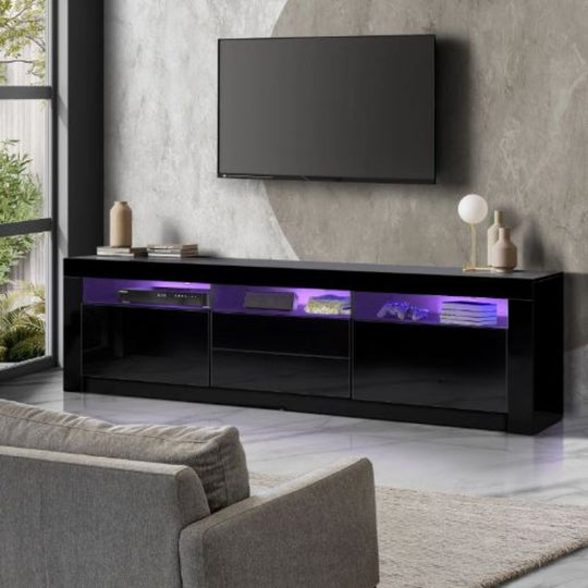 LED RGB TV Cabinet Entertainment Unit Stand Gloss Drawers 160cm Black - Cosy Abode