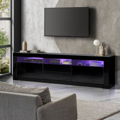 LED RGB TV Cabinet Entertainment Unit Stand Gloss Drawers 160cm Black - Cosy Abode