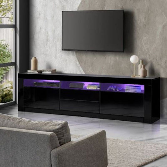 LED RGB TV Cabinet Entertainment Unit Stand Gloss Drawers 160cm Black - Cosy Abode