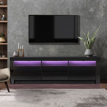 LED RGB TV Cabinet Entertainment Unit Stand Gloss Drawers 160cm Black - Cosy Abode