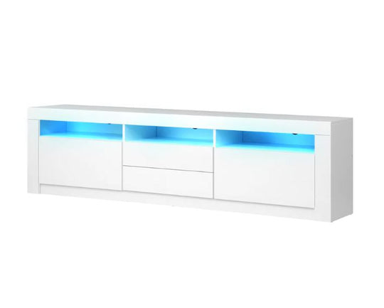 LED RGB TV Cabinet Entertainment Unit Stand Gloss Drawers 160cm White - Cosy Abode