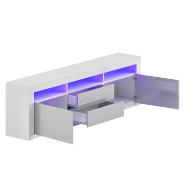 LED RGB TV Cabinet Entertainment Unit Stand Gloss Drawers 160cm White - Cosy Abode