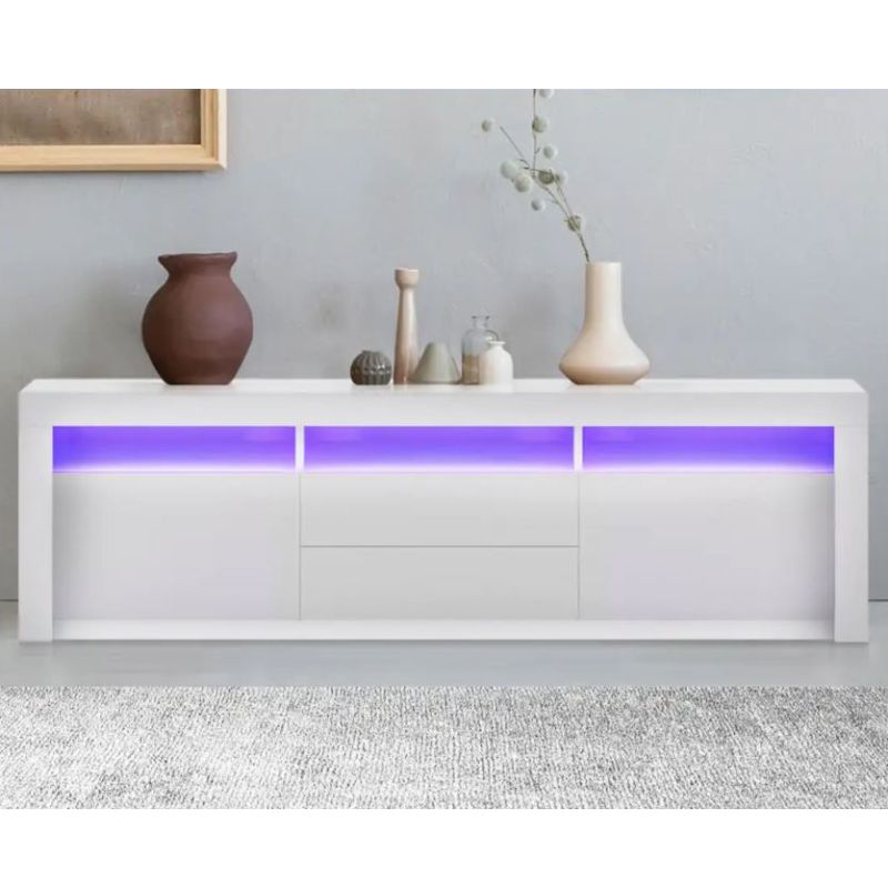 LED RGB TV Cabinet Entertainment Unit Stand Gloss Drawers 160cm White - Cosy Abode