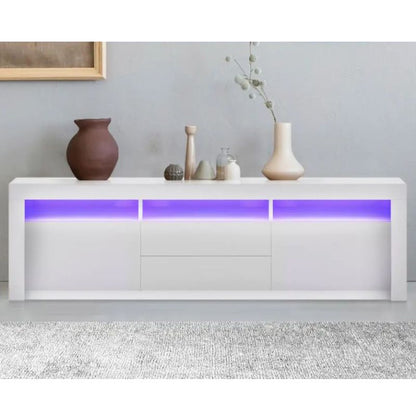 LED RGB TV Cabinet Entertainment Unit Stand Gloss Drawers 160cm White - Cosy Abode