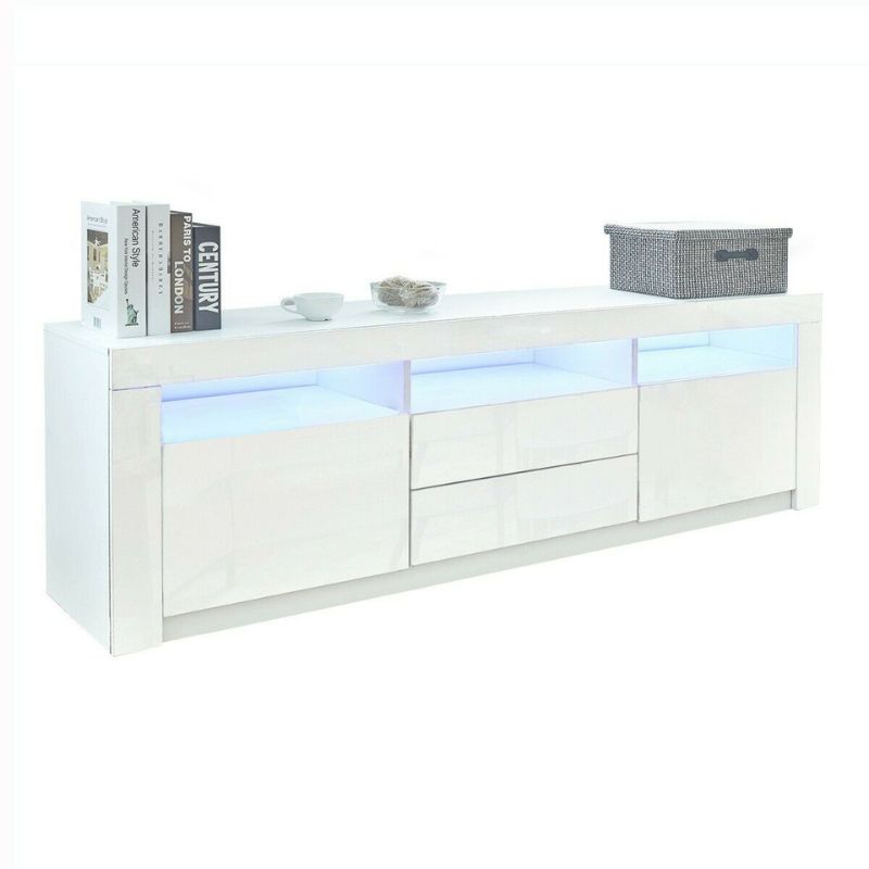 LED RGB TV Cabinet Entertainment Unit Stand Gloss Drawers 160cm White - Cosy Abode