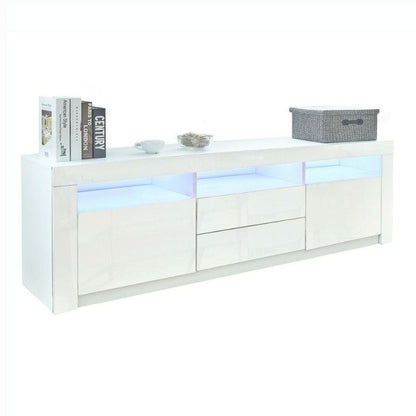 LED RGB TV Cabinet Entertainment Unit Stand Gloss Drawers 160cm White - Cosy Abode
