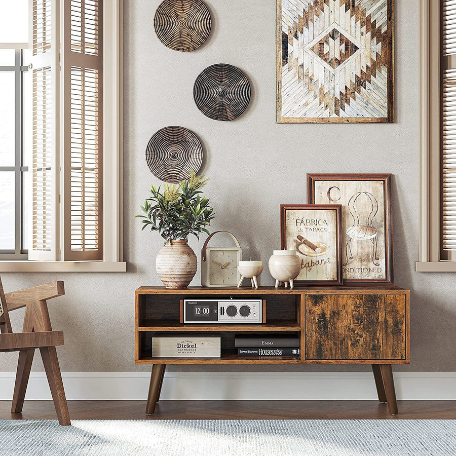 Wooden Look TV Console Stand With Storage Shelf & Cupboard - Cosy Abode