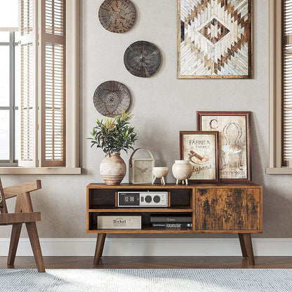 Wooden Look TV Console Stand With Storage Shelf & Cupboard - Cosy Abode