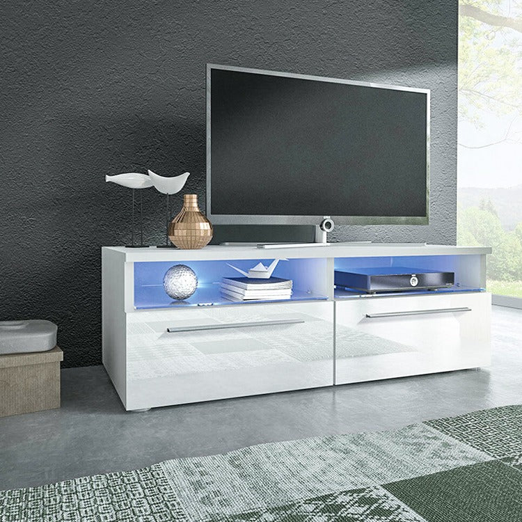 White TV Cabinet with LED lights with RGB remote control - Cosy Abode