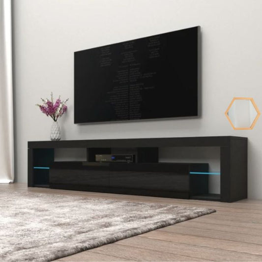 Modern TV Cabinet Living Room Furniture 200cm Black - Cosy Abode