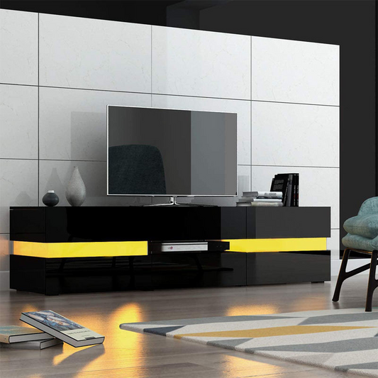Modern High Gloss Front TV Entertainment Unit 177cm LED Storage Drawer - Black - Cosy Abode