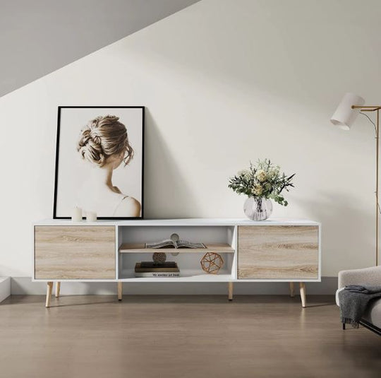 TV Entertainment Console with Wooden Legs 177cm - Cosy Abode