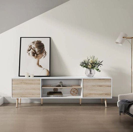 TV Entertainment Console with Wooden Legs 177cm - Cosy Abode