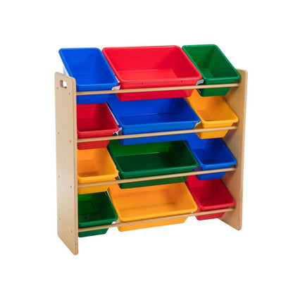 Kids Organiser Shelf Storage Rack for Toys - 12 Multicoloured Bins - Cosy Abode