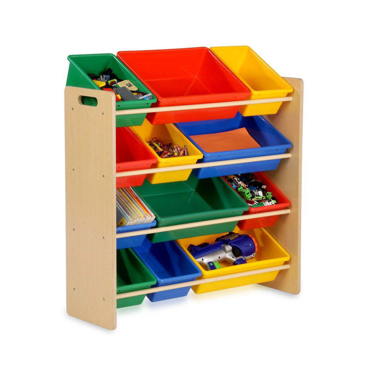 Kids Organiser Shelf Storage Rack for Toys - 12 Multicoloured Bins - Cosy Abode