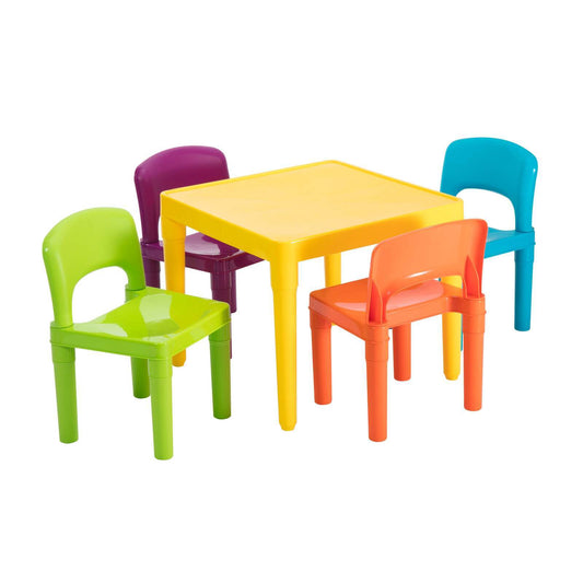Kids Plastic 5-Piece Table & 4 Chairs Set (Multicoloured) - Cosy Abode