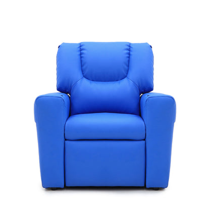 Blue Kids push back recliner chair with cup holder - Cosy Abode