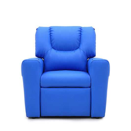 Blue Kids push back recliner chair with cup holder - Cosy Abode