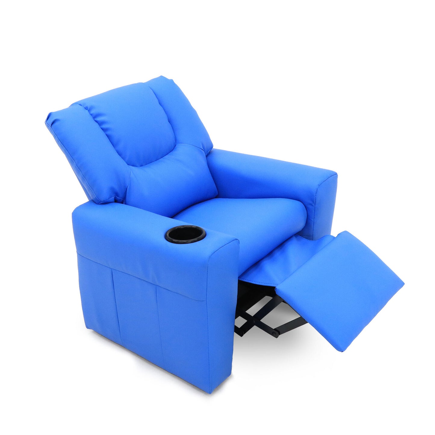 Blue Kids push back recliner chair with cup holder - Cosy Abode