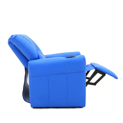Blue Kids push back recliner chair with cup holder - Cosy Abode