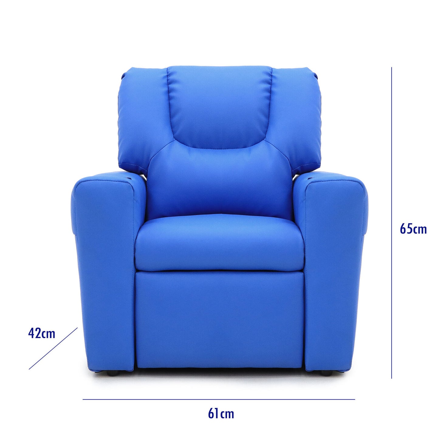 Blue Kids push back recliner chair with cup holder - Cosy Abode