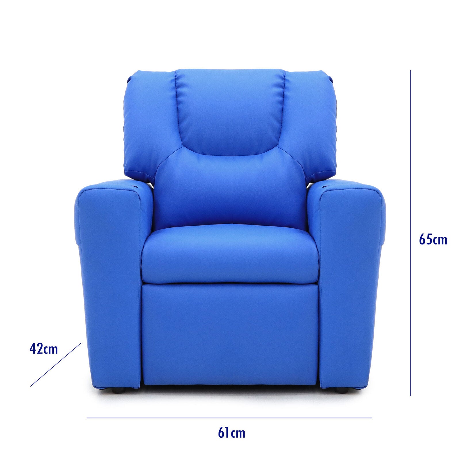 Blue Kids push back recliner chair with cup holder - Cosy Abode