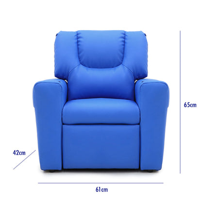 Blue Kids push back recliner chair with cup holder - Cosy Abode
