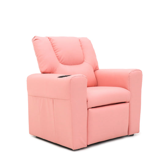 Pink Kids push back recliner chair with cup holder - Cosy Abode