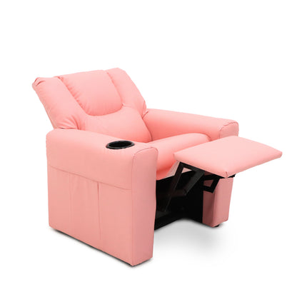 Pink Kids push back recliner chair with cup holder - Cosy Abode