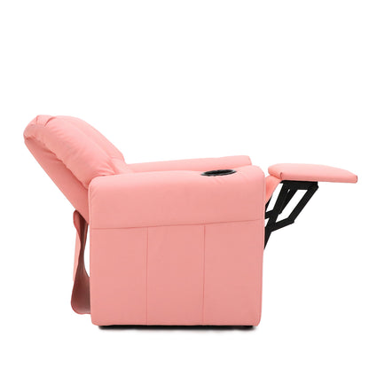 Pink Kids push back recliner chair with cup holder - Cosy Abode