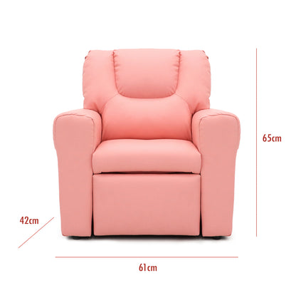 Pink Kids push back recliner chair with cup holder - Cosy Abode