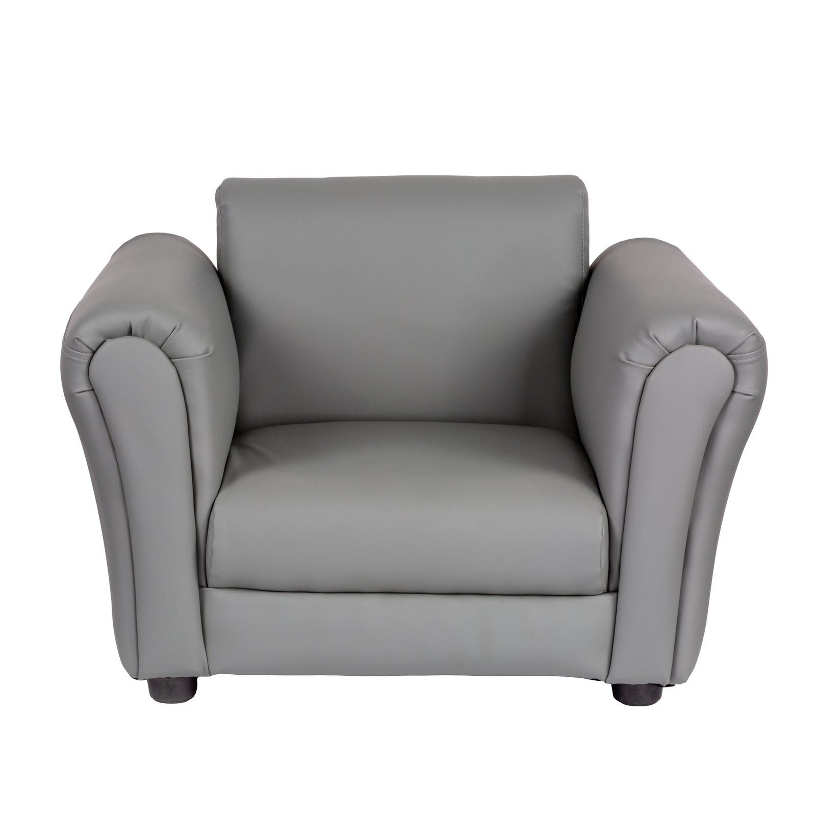 Kids Grey Couch Sofa Chair w/ Footstool in PU Leather - Cosy Abode
