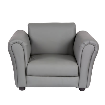 Kids Grey Couch Sofa Chair w/ Footstool in PU Leather - Cosy Abode