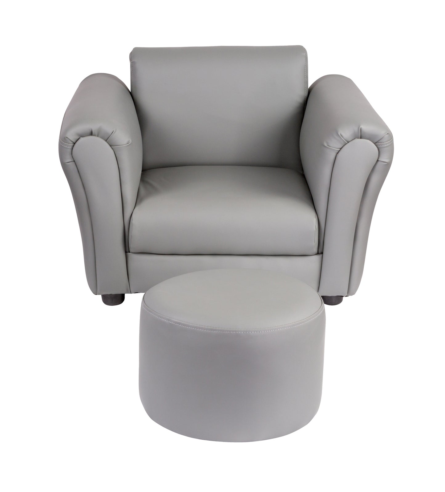Kids Grey Couch Sofa Chair w/ Footstool in PU Leather - Cosy Abode