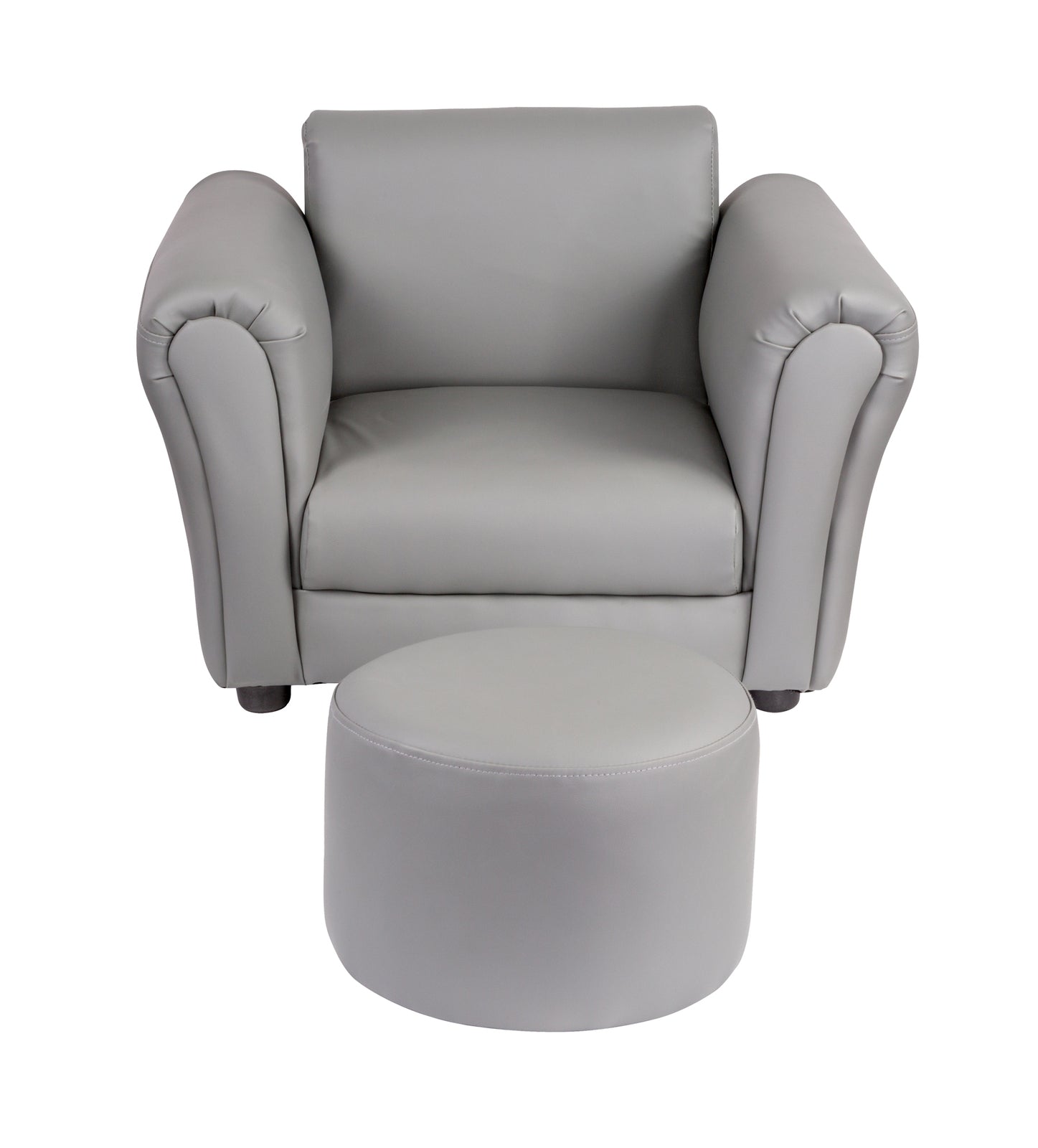 Kids Grey Couch Sofa Chair w/ Footstool in PU Leather - Cosy Abode