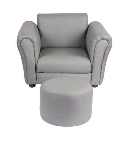 Kids Grey Couch Sofa Chair w/ Footstool in PU Leather - Cosy Abode