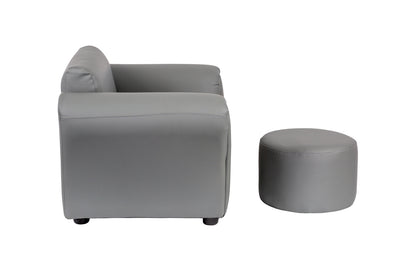 Kids Grey Couch Sofa Chair w/ Footstool in PU Leather - Cosy Abode