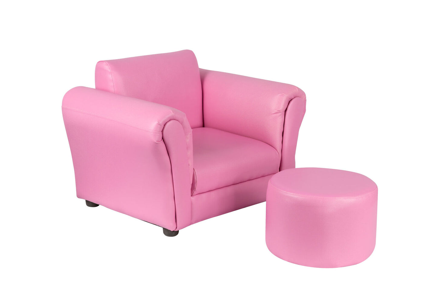 Kids Pink Couch Sofa Chair w/ Footstool in PU Leather - Cosy Abode