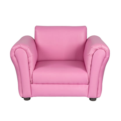 Kids Pink Couch Sofa Chair w/ Footstool in PU Leather - Cosy Abode