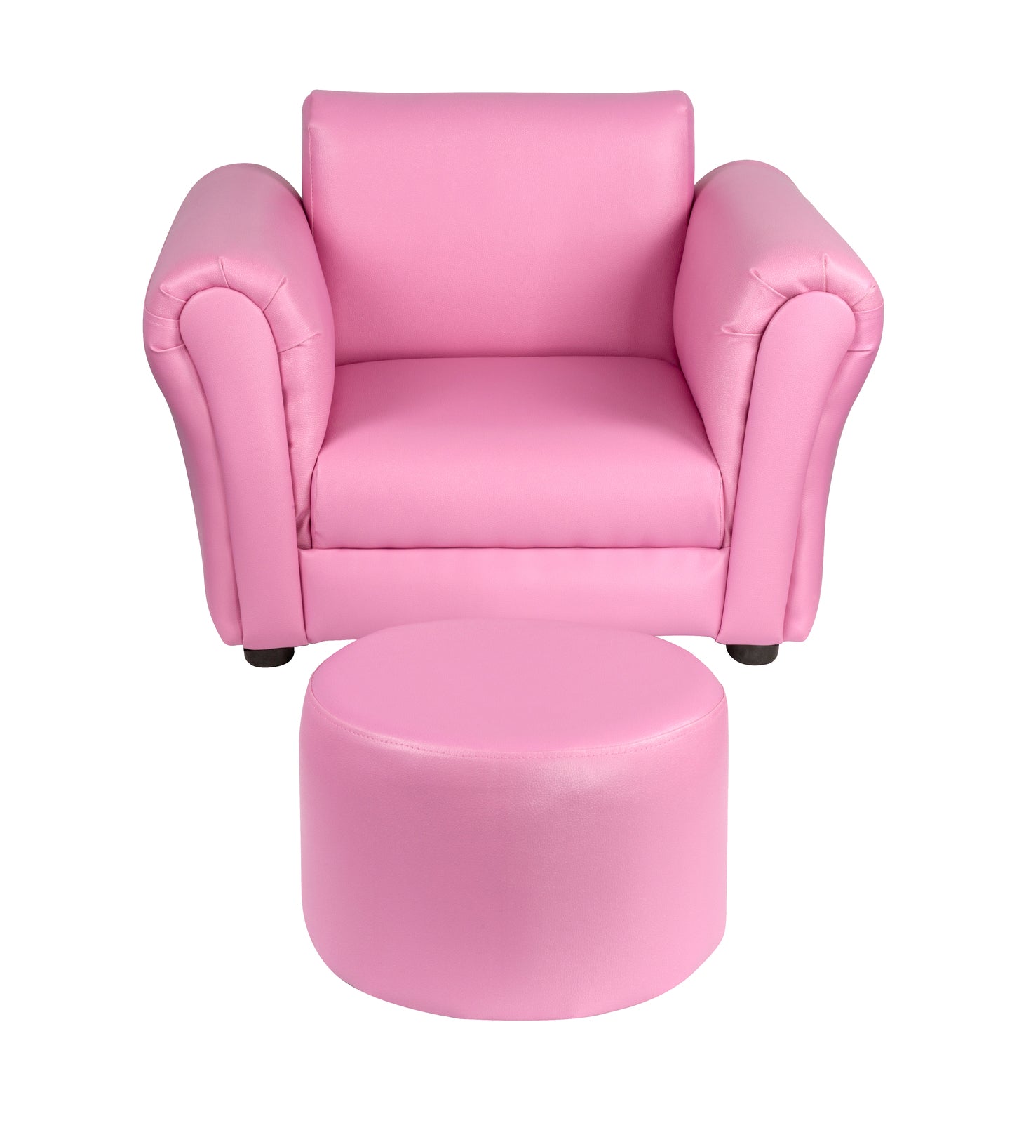 Kids Pink Couch Sofa Chair w/ Footstool in PU Leather - Cosy Abode