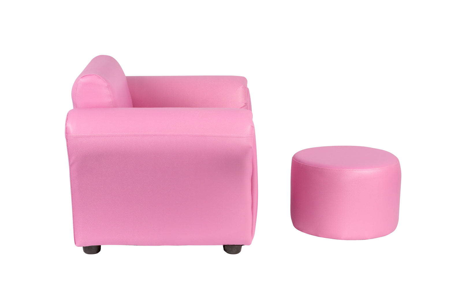 Kids Pink Couch Sofa Chair w/ Footstool in PU Leather - Cosy Abode