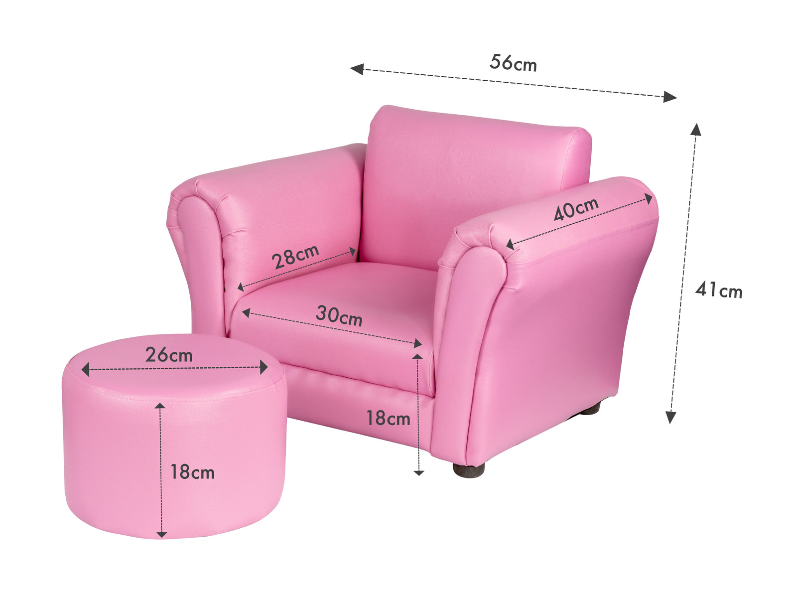 Kids Pink Couch Sofa Chair w/ Footstool in PU Leather - Cosy Abode