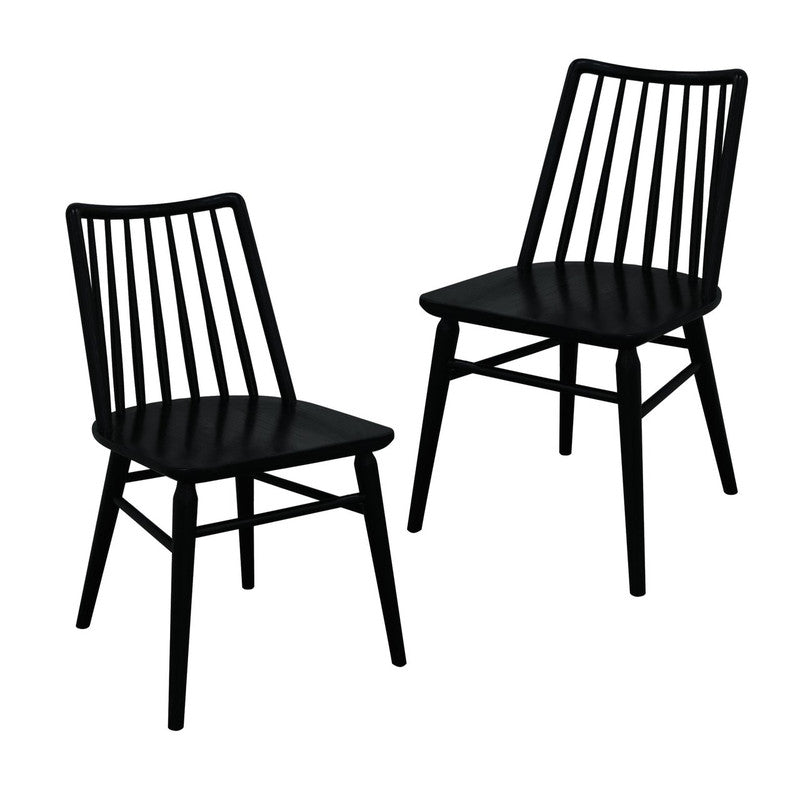 Riviera Solid Oak Dining Chair - Set of 2 (Black) - Cosy Abode
